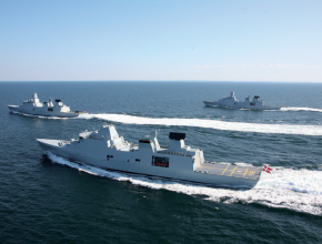 thee Danish warships in formation on the ocean