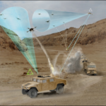 illustration of army vehicles shooting down drones