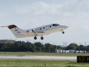 an Air Force trainer aircraft taking off