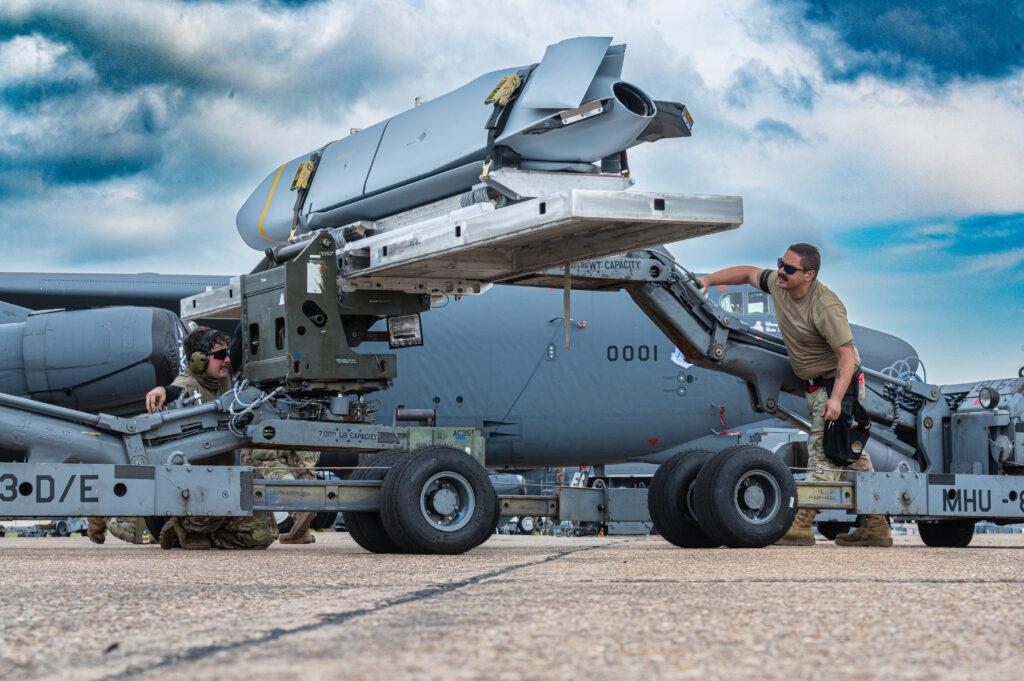 a missile sits on a lift