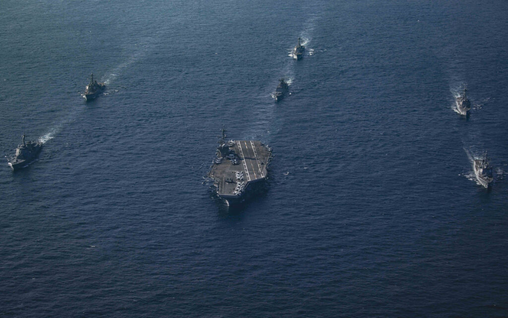 Formation of warchips at sea