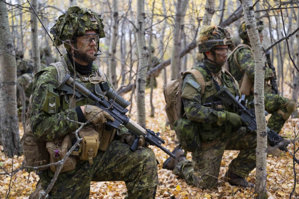 Camouflaged soldiers in a forest