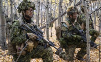 Camouflaged soldiers in a forest