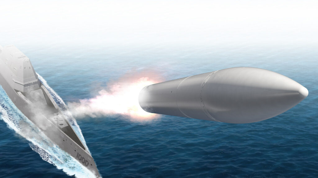 Rendering of a missile being launched from a warship