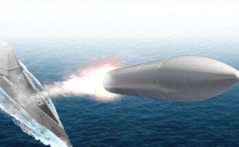 Rendering of a missile being launched from a warship