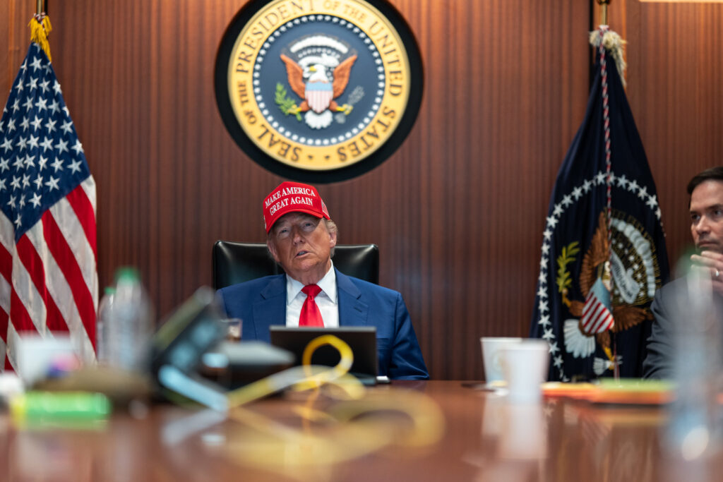 The U.S. president sits at the head of a table