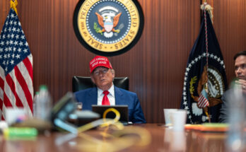 The U.S. president sits at the head of a table