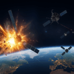 Rendering of a satellite exploding