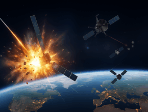 Rendering of a satellite exploding