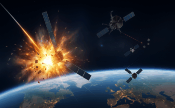 Rendering of a satellite exploding