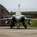 Head-on view of a fighter jet