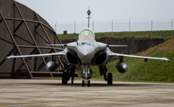 Head-on view of a fighter jet