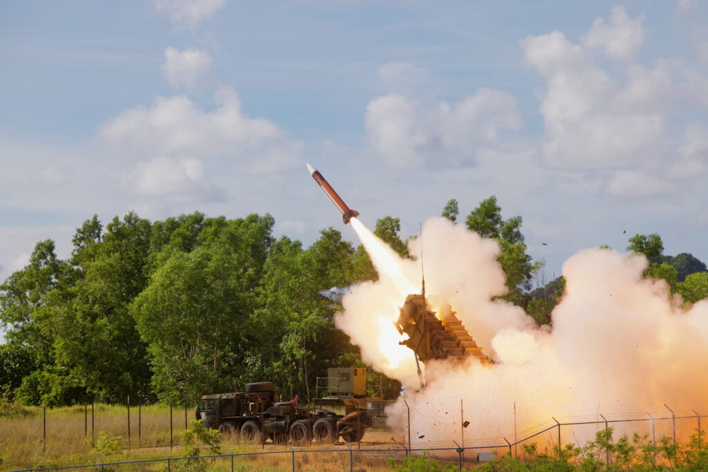 A missile is fired from its launcher. 