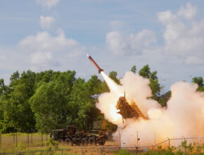 A missile is fired from its launcher.