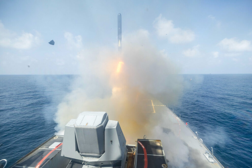 A missile is launched from a U.S. warship.