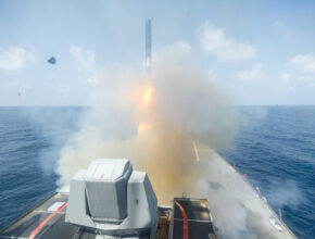A missile is launched from a U.S. warship.