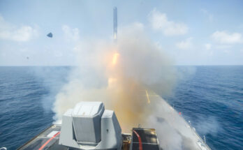 A missile is launched from a U.S. warship.