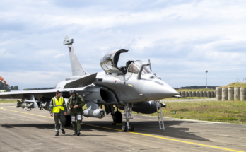TALIOS targeting pod visible on a Rafale aircraft.