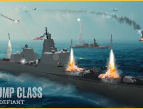 Concept art showing a proposed battleship firing weapons.