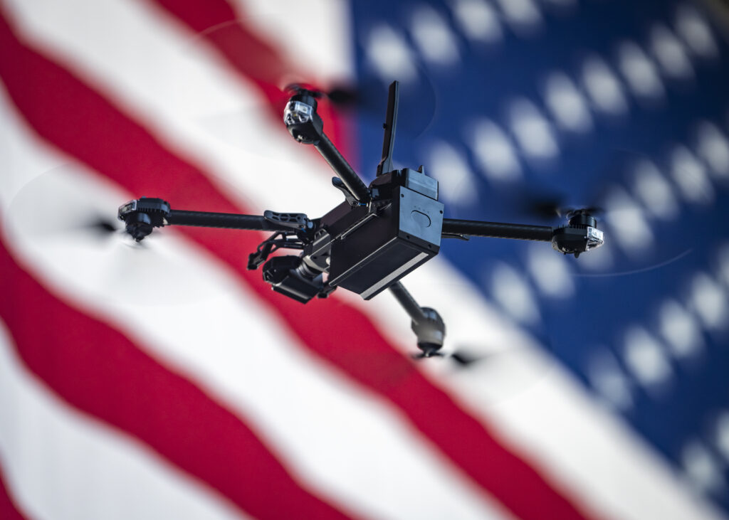 Drone over US flag
