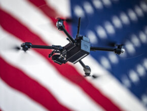 Drone over US flag
