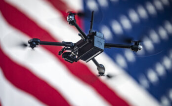 Drone over US flag