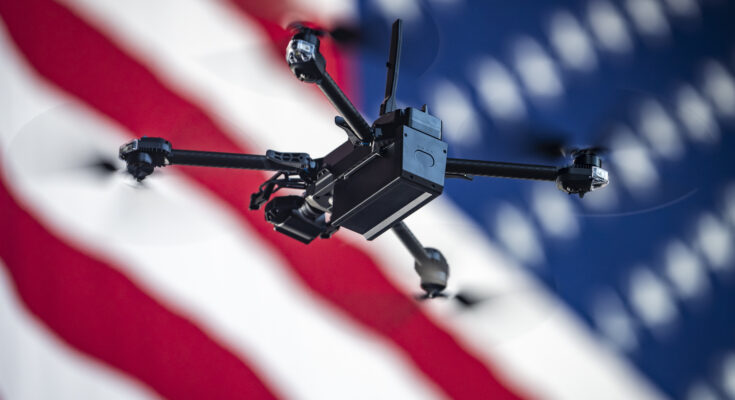 Drone over US flag