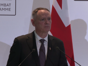 Canadian defense minister gives a speech