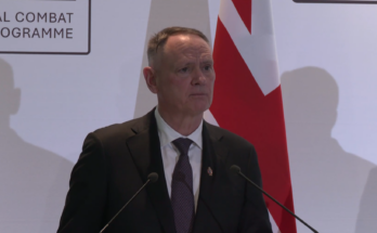 Canadian defense minister gives a speech